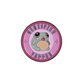 Round pink enamel pin with a cute green frog design and Certified Yapper text - Certified Yapper Frog (QHXZ3377)
