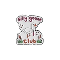 Detailed view of enamel pin featuring a white goose with tie and silly goose CLUB text - Goose With Red Tie Silly Goose Club Style (QHXZ3472)