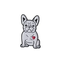 Cartoon white French Bulldog enamel pin with red heart pattern and black metal outline - French Bulldog Style (QHXZ3525)