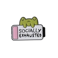 Pin de esmalte de rana verde divertida con diseño batería Socially Exhausted - Batería de Rana Socialmente Agotada (QHXZ3504)