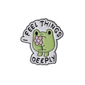 Süße grüne Frosch-Emaille-Brosche mit rosa Blume und I FEEL THINGS DEEPLY Schriftzug - Blumen Frosch-Fühle Die Dinge Tief (QHXZ3505)