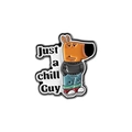 Spilla in smalto con la figura del meme 'Chill Guy' e lo slogan 'Just a chill guy' - Stile Cane Rilassato (QHXZ3555)