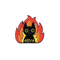 Cartoon black cat enamel pin with ARSON text standing in colorful fire flames - Cat Sitting In Fire Style (QHXZ3405)
