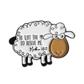 Cartoon sheep enamel pin with Matthew 18:12 bible verse inscription on white background - Cartoon Lamb Style (QHXZ3717)