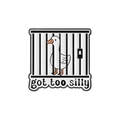 Cartoon white goose in a black cage enamel brooch with 'got too silly' text on a white base - Cartoon White Goose in Cage Style (QHXZ3569)