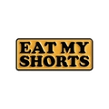 Rectangular yellow enamel pin with bold black Eat My Shorts lettering in metal - Eat My Shorts Letter Style (QHXZ3645)