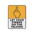 Yellow and white enamel gesture badge with 'Let your finger do the talking' text - Let Your Finger Do The Talking Middle Finger Style (QHXZ3647)