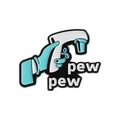 Enamel pin showing hand with cyan glove and pipette with funny 'pew pew' text - Thermometer Style (QHXZ3583)