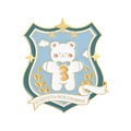 Broche écusson irrégulière avec ours blanc et texte Strength and Courage - Petit Ours de Dessin Animé Bouclier (QHXZ3650)