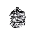 Halloween cat enamel brooch featuring Los Angeles Tokyo and New York city signs - City Signpost Style (QHXZ3184)