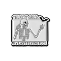 Skeleton and bat enamel pin with funny quote My Last Flying Fuck on white background - Skeleton With Flying Bat (QHXZ3782)