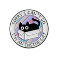 Round enamel pin featuring a black cat in a box with Inside Cat text decoration - Black Cat in Box Round Style (QHXZ3808)
