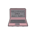 Pink enamel laptop brooch with Document It Or It Didn't Happen quote on grey screen - Pink Laptop (QHXZ3530)