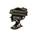 Minimalistische schwarze Emaille-Brosche mit Mädchen-Silhouette und goldenem Schriftzug - Eigensinniges Halsstarriges Mädchen Stil (QHXZ3816)