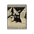 Spilla smaltata con simpatico gatto nero e testo spagnolo su sfondo bianco - Illustrazione Rettangolare Gatto Nero (QHXZ3810)
