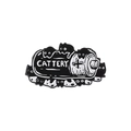 Cute black cat enamel pin with battery design and Cattery text in a white finish - Cat Battery Style (QHXZ3182)