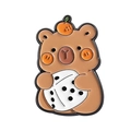 Cute brown capybara enamel pin with orange on head holding bubble tea badge - Pearl Milk Tea Capybara Style (QHXZ3655)