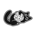 Cute black cat enamel pin holding a D20 gaming dice made of polished zinc alloy - Cat Embracing D20 Dice Style (QHXZ3754)