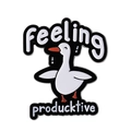 Detail of Feeling Producktive cartoon white duck enamel pin with sharp metal edges - Active Standing Goose (QHXZ3934)