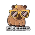 Cute capybara enamel pin with yellow star and Life Is Beautiful slogan badge - Sunglasses Vacation Capybara Style (QHXZ3663)