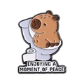 Funny capybara enamel pin sitting on toilet with Enjoying a Moment of Peace text - Toilet Capybara Style (QHXZ3665)