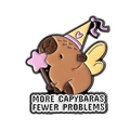 Cute cartoon capybara enamel pin with wings and slogan More Capybaras Fewer Problems - Party Hat Magic Capybara Style (QHXZ3666)