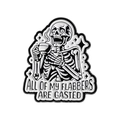 Skeleton drinking coffee enamel pin with All Of My Flabbers Are Gasted text badge - Coffee Skeleton (QHXZ3788)
