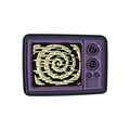 Retro Emaille-Anstecknadel in Lila mit gelber Spirale auf dem TV-Bildschirm-Design - Lila Nostalgischer Stil (QHXZ3912)