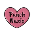 Spilla in smalto rosa a forma di cuore con bordo nero e scritte Punch Nazis inciso - Stile Cuore Rosa (QHXZ3926)