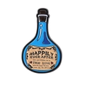 Blauwe hartfles emaille speld met tekst True Love en Happily Ever After - Blauwe Toverdrankfles (QHXZ3962)