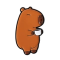 Pin de esmalte Capibara con un tierno animal de dibujos animados y taza de café - Estilo Sujetando una Taza (QHXZ3840)