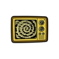 Retro TV enamel brooch pin featuring a vibrant yellow body and black spiral screen - Yellow Style (QHXZ3916)