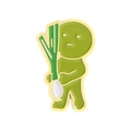 Funny green cartoon character enamel pin badge holding a green onion vegetable - Qhxz3932