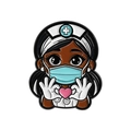 Broche infirmière noire en émail avec geste de cœur et masque médical pour docteurs - Image de l'infirmière (QHXZ3873)
