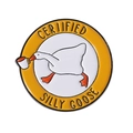 Round white goose enamel pin with yellow background and Certified Silly Goose text - Yellow Coffee Certified Goose Style (QHXZ3851)