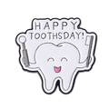 Cartoon enamel tooth badge with smiling face and Happy Toothsday text on white background - Dentist Mirror and Toothbrush Style (QHXZ3990)