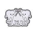 Cartoon tooth enamel pin with May the Floss Be With You pun for dentists - Dental Floss Pun Style (QHXZ3991)