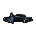 Emaille-Pin im Hip-Hop-Stil mit Mann an schwarzem Muscle-Car, Metall-Anstecknadel - Street Style Retro Auto und Figur Stil (QHXZ4033)