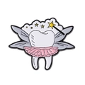 Cartoon white tooth enamel pin wearing a pink tutu and purple wings badge - Pink Dress Tooth Fairy Style (QHXZ3993)