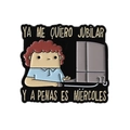 Cartoon enamel pin of a tired worker at a laptop with Spanish text I want to retire - Tired Office Worker (QHXZ4051)