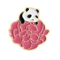 Spilla in smalto con simpatico panda su fiore rosa con bordi dorati e stile cartoon - Panda Su Fiore Rosa (QHXZ4073)