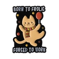 Cartoon orange cat enamel pin with red balloon and Born to Frolic text design - Cat with Balloon (QHXZ4054)