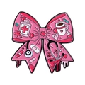 Spilla a fiocco rosa con stetoscopio e flacone di pillole su sfondo bianco - Stile Fiocco con Elementi Medici (QHXZ4185)