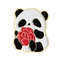 Spilla panda carina in smalto con fiore rosso e bordi dorati per zaini e vestiti - Panda con Rosa Rossa (QHXZ4076)
