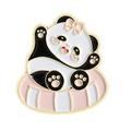 Cartoon panda enamel pin with pink bow and striped cushion base for backpacks - Qhxz4077