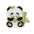 Cute panda enamel pin holding green bamboo with golden metal finish on white background - Panda Holding Bamboo Shoot (QHXZ4079)