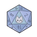 Kreative D20-Emaille-Anstecknadel mit weißer Katze in blauem und violettem Farbverlauf - Cartoon Katze Würfel Stil (QHXZ3976)