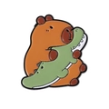 Cute capybara hugging crocodile enamel pin with smooth brown and green finish - Hugging Capybara Crocodile (QHXZ4082)
