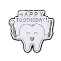 Cartoon tooth enamel pin with toothbrush and Happy Toothsday text on white background - Cleaning Toothbrush Mirror Style (QHXZ3990)