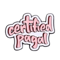 Spilla smaltata rosa certified Pagal con citazione divertente e font stile bubble - Stile Certified Pagal (QHXZ4167)
